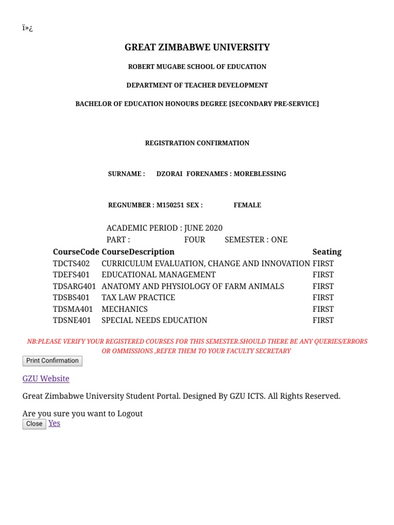 Great Zimbabwe University Student Portal PDF | PDF