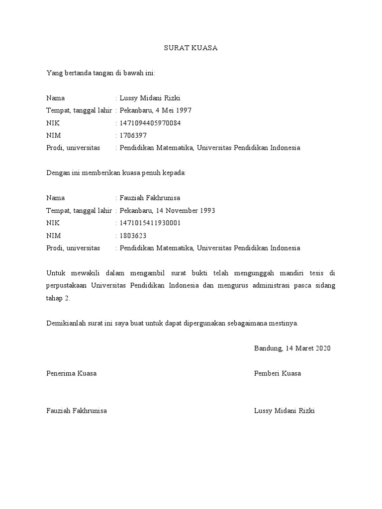 Contoh Surat Kuasa | PDF
