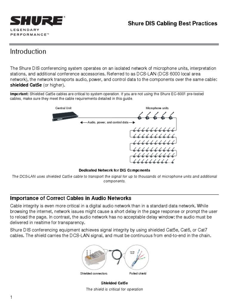 Shure DIS Cabling Best Practices: Shielded Cat5e (Or Higher) | PDF ...