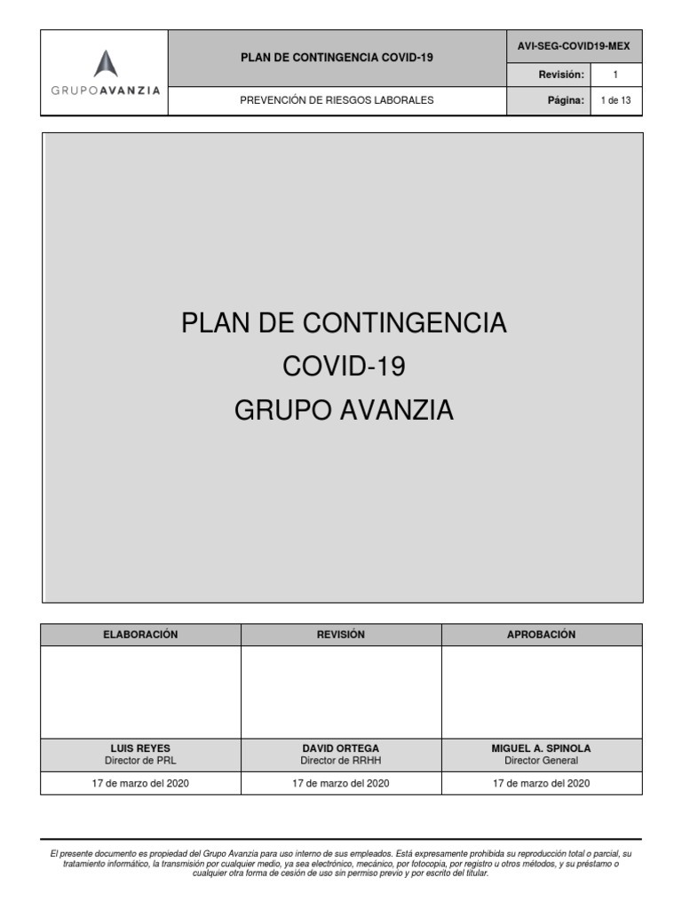 Plan de contingencia COVID-19 de Grupo Avanzia: Medidas preventivas y ...