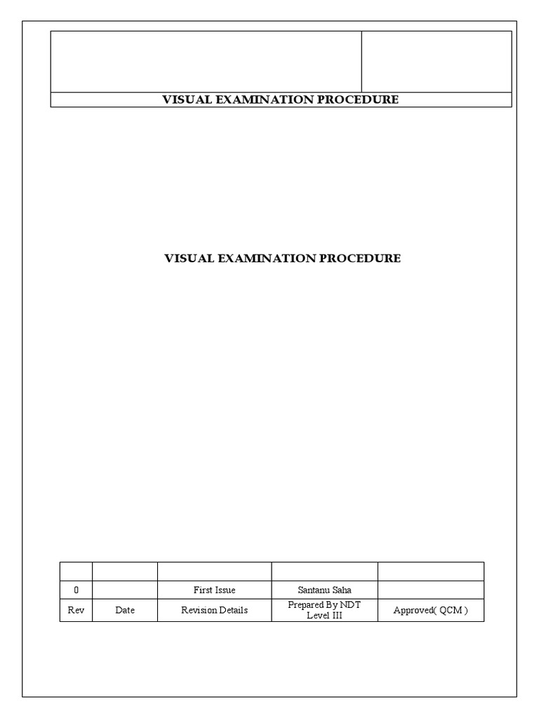 Visual Examination Procedure PDF Nondestructive Testing Welding