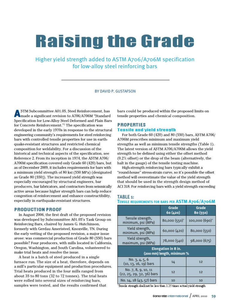 ASTM A706 Grade 60 and 80 Rebar Update | PDF | Strength Of Materials ...