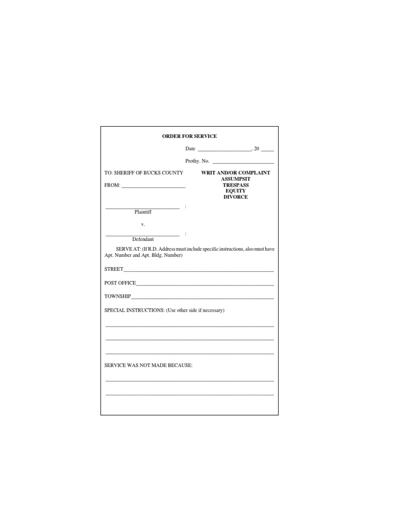 Bucks County Service Order Form | PDF | Jurisprudence | Common Law