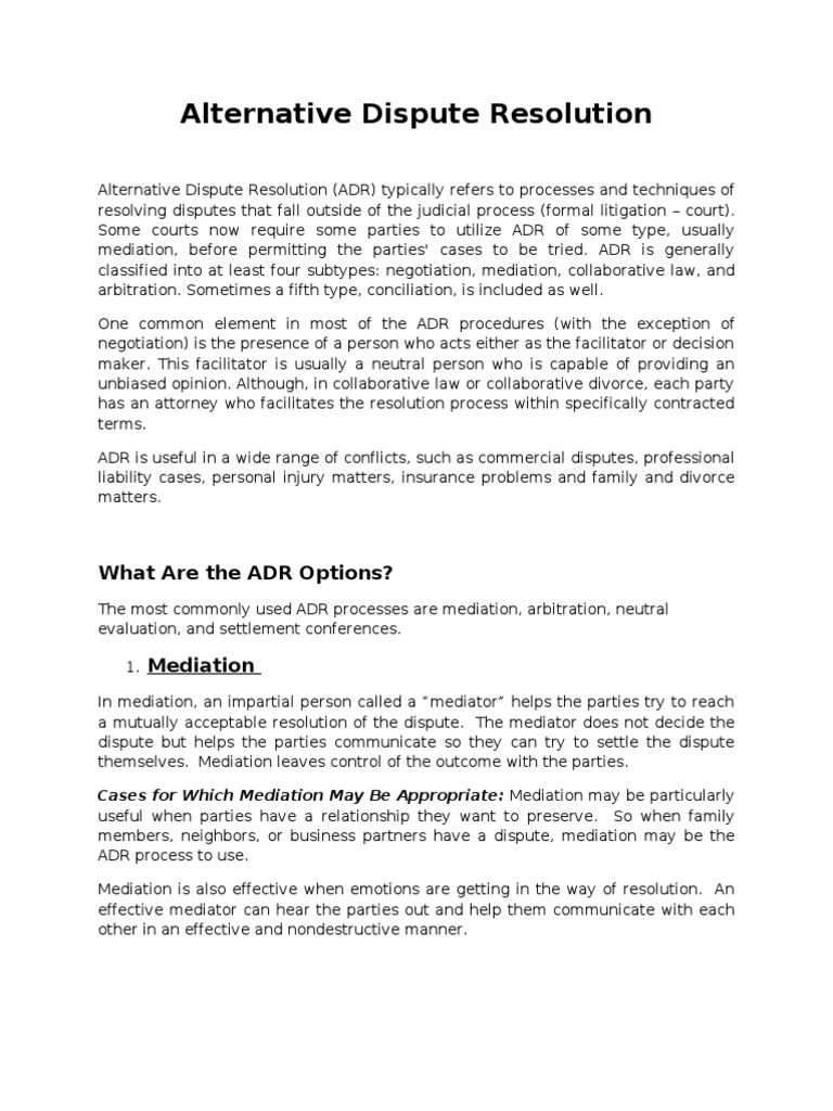 Overview of Alternative Dispute Resolution | PDF | Finance & Money ...