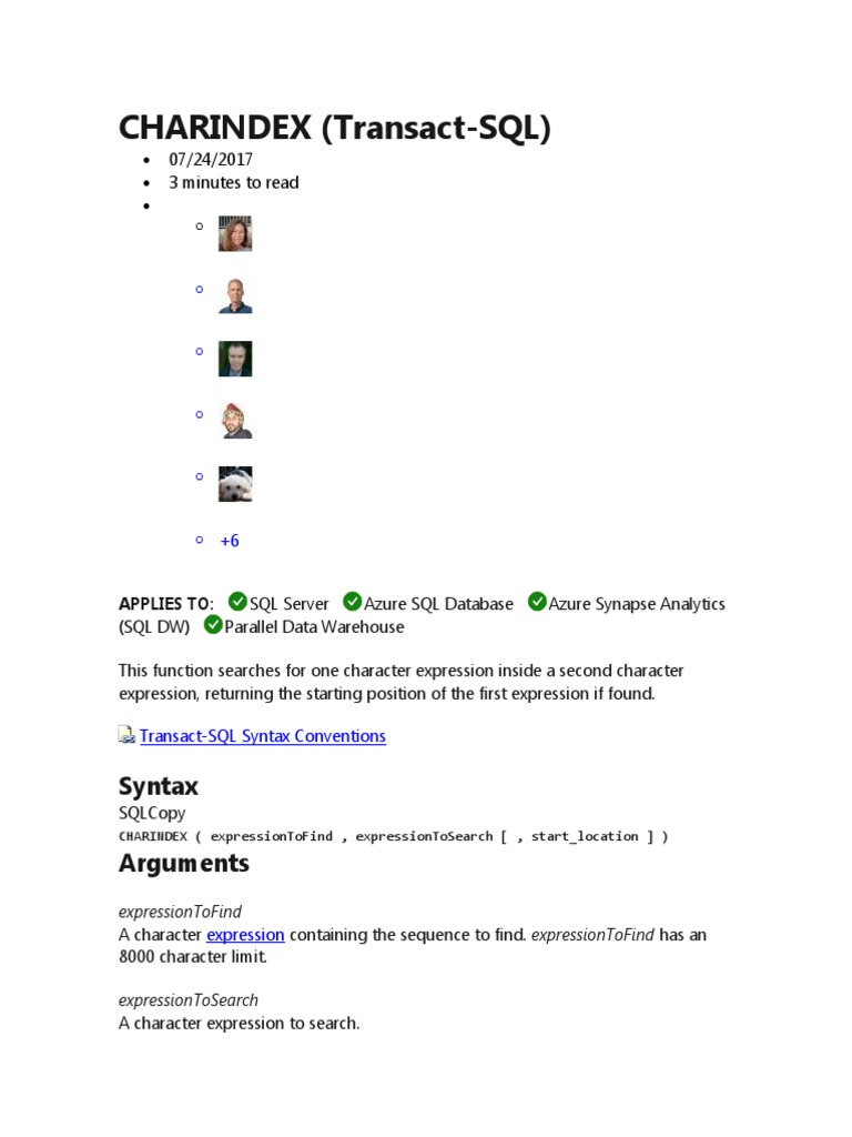 Transact Sql Charindex