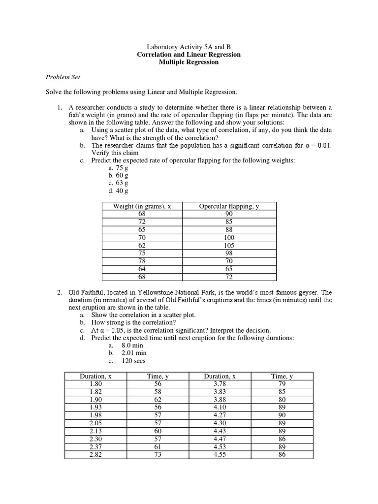 Linear Regression Activity Solutions | PDF | Correlation And Dependence ...