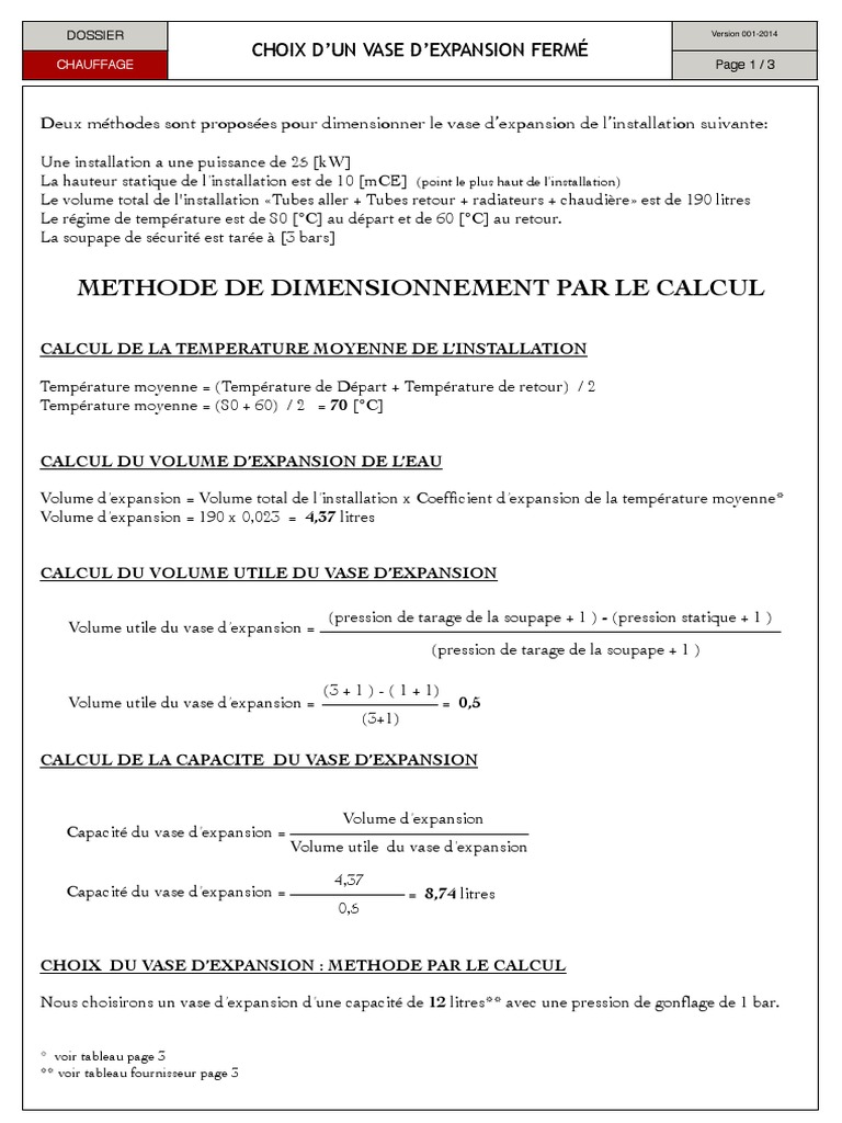 Vase d'expansion à pression variable - Formation Froid