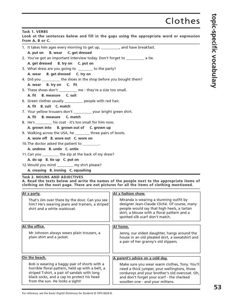 Clothes Vocabulary Exercises | PDF | Sweater | Clothing