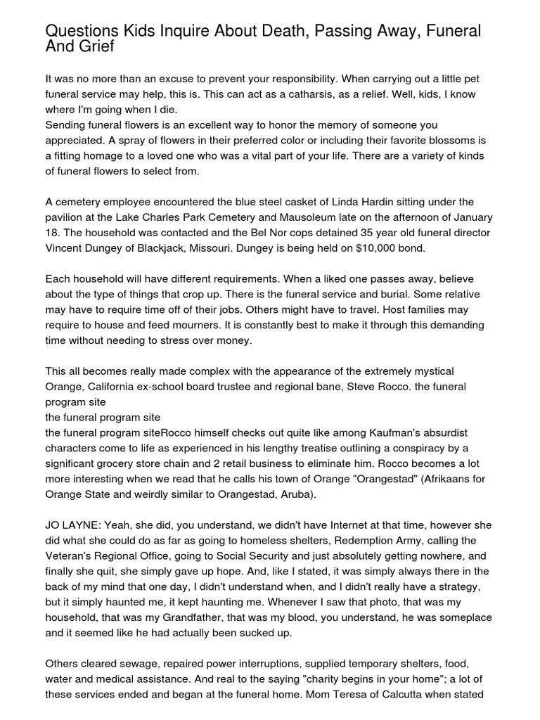 Kids' Questions on Death and Funerals | PDF | Funeral
