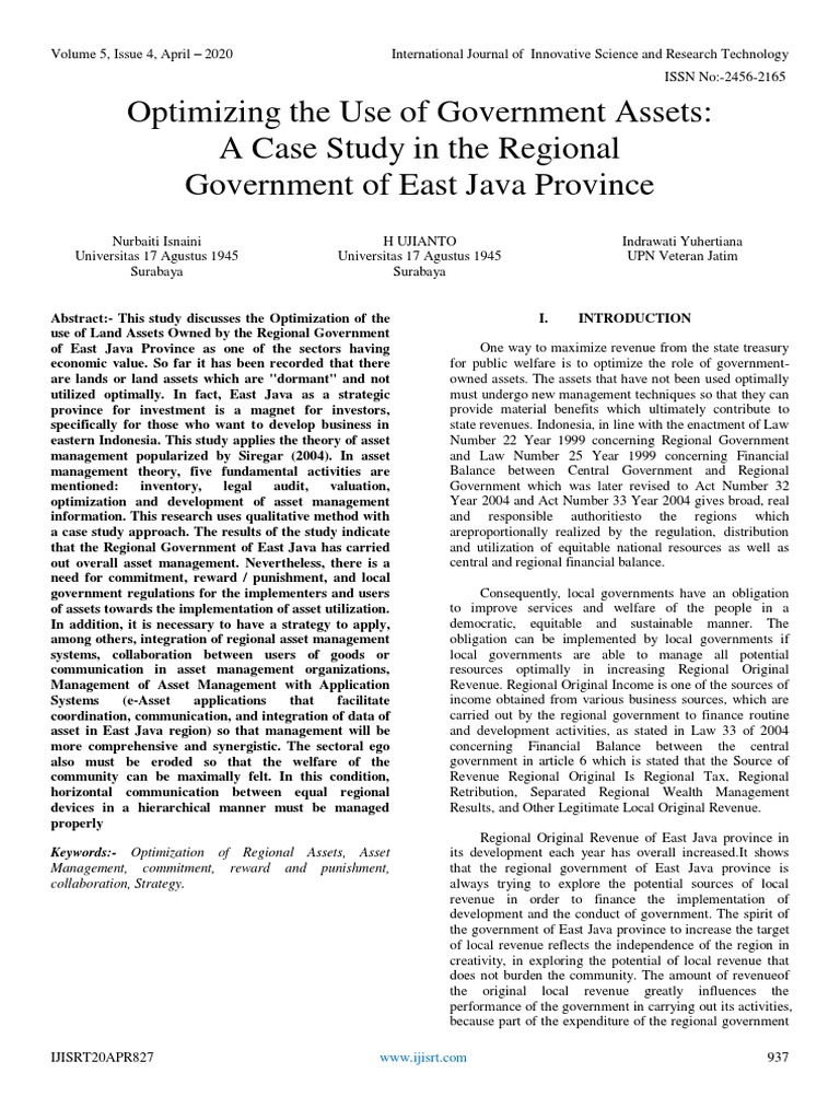 Optimizing The Use of Government Assets PDF