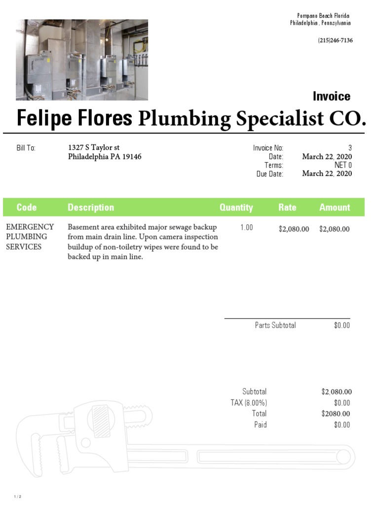 Emergency Plumbing Invoice Details | PDF