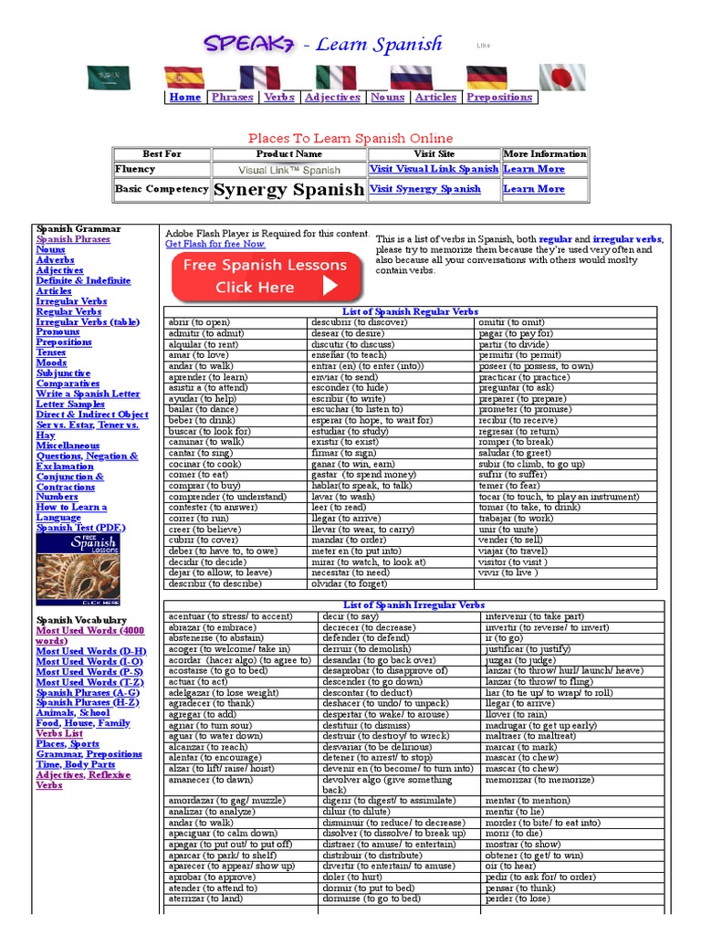 list of spanish words a z pdf