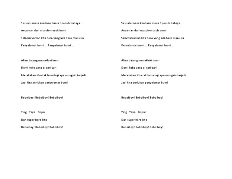 Lirik Lagu Boboi Pdf
