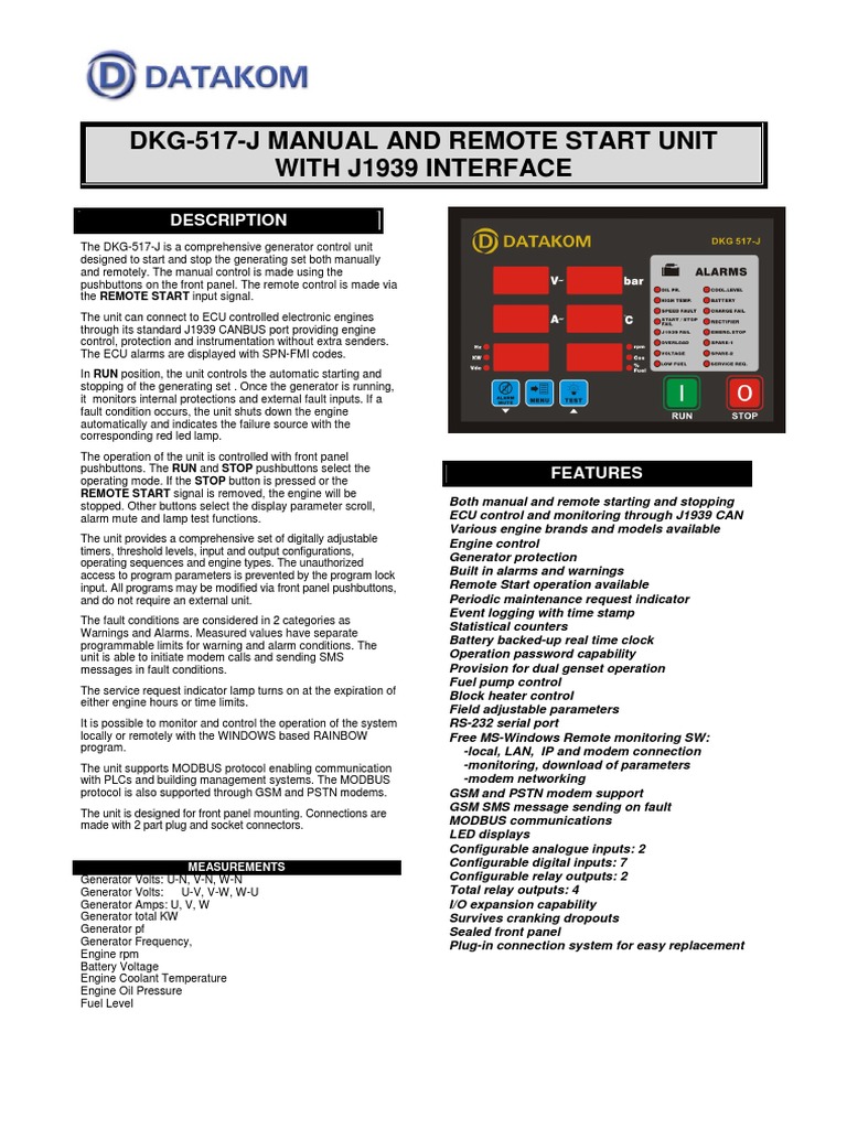 DKG-517-J Generator Control Unit Manual | PDF | Relay | Programmable ...