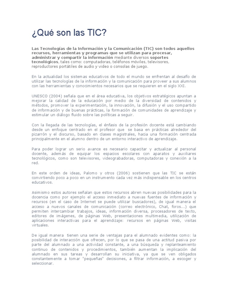 Qué Son Las TIC | PDF | Internet | Tecnología de información y ...
