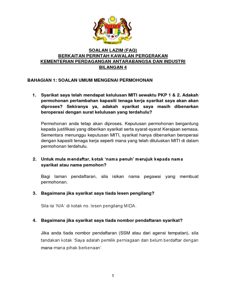 Soalan Lazim (FAQ) Berkaitan Perintah Kawalan Pergerakan Kementerian