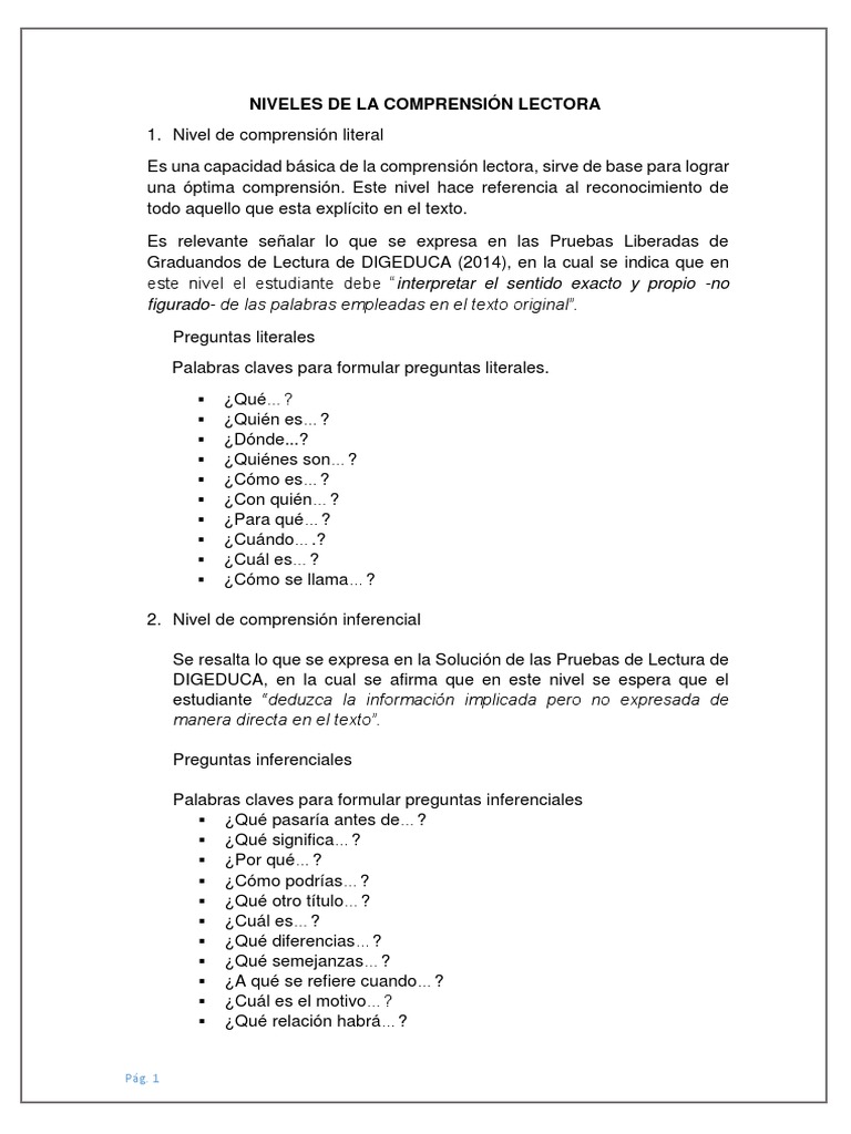 Niveles de La Comprensión Lectora PDF | PDF | Comprensión lectora ...