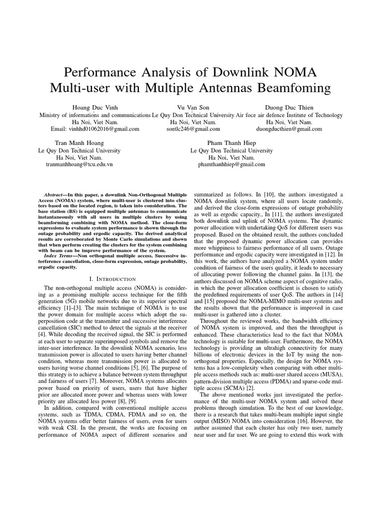 Performance Analysis of Downlink NOMA Multi-User With Multiple Antennas ...
