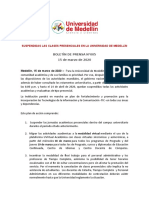 Suspendidas Las Clases Presenciales en La Universidad de Medellín