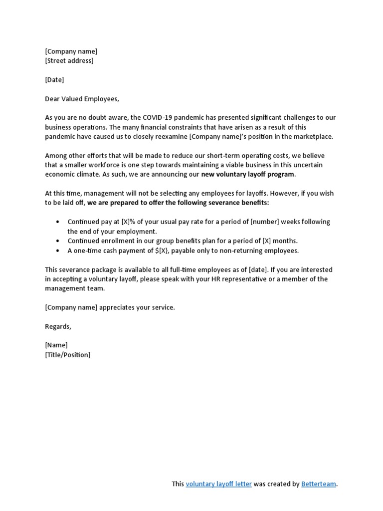 COVID-19 Voluntary Layoff Program Announcement | PDF