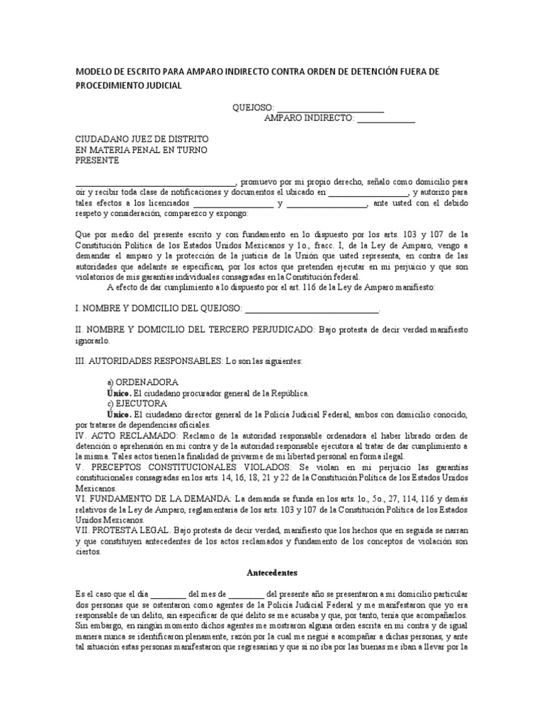 Amparo Indirecto contra Orden de Aprehensión | PDF | Violación ...