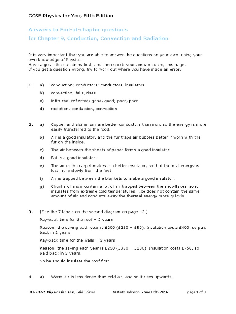 Answers To EndOfChapter Questions For Chapter 9, Conduction