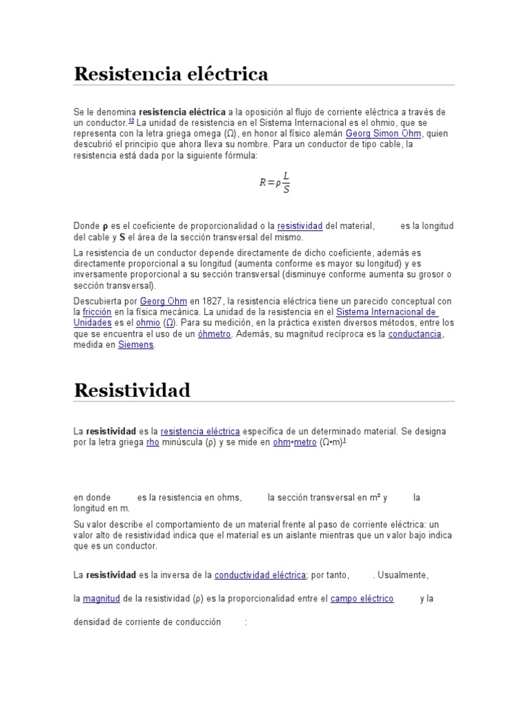 Conceptos y Cálculos de Resistencia Eléctrica | PDF | Resistividad ...