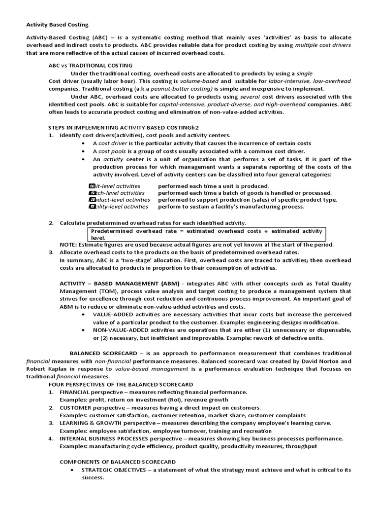 Activity Based Costing UnitLevel Activities BatchLevel Activities