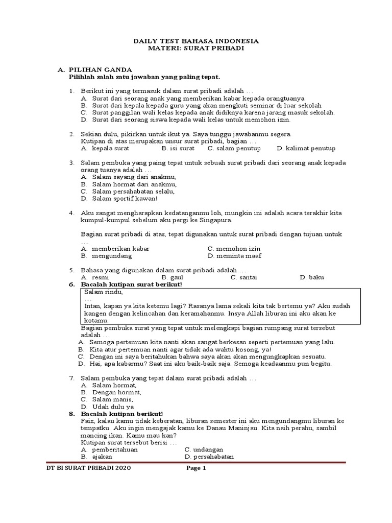 Dt Surat Pribadi 2020