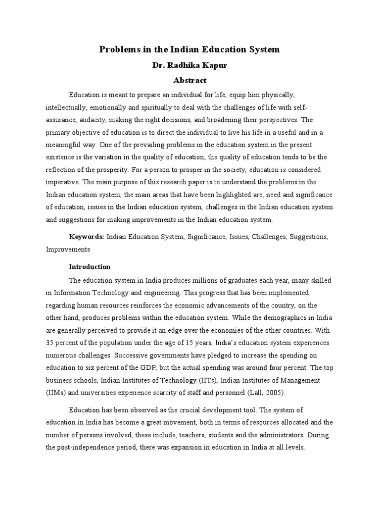 Indian Education System Issues | PDF | Wellness