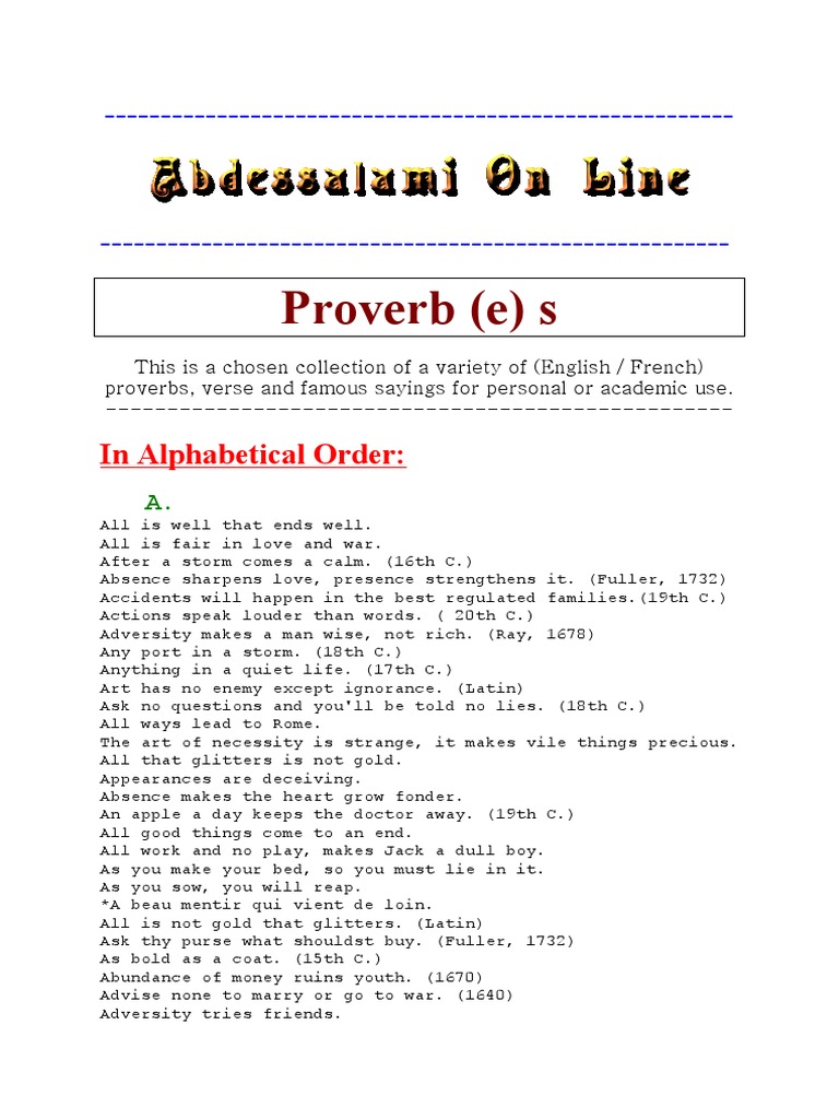 Proverb (E) S: in Alphabetical Order | PDF