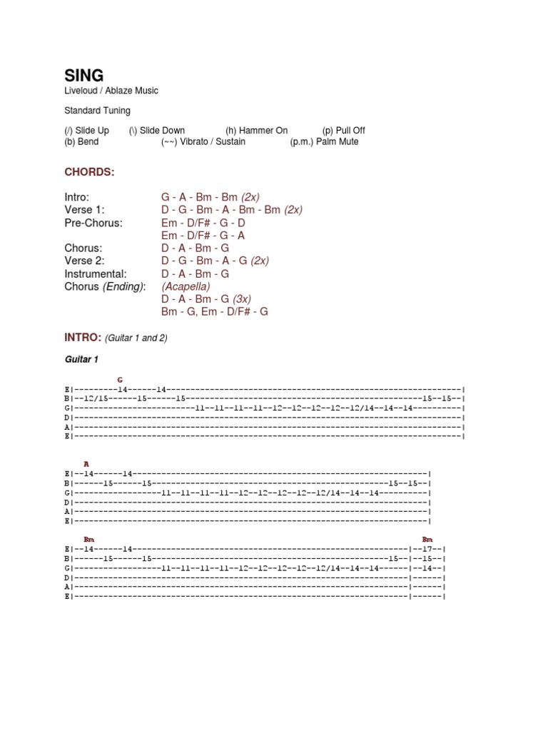 Chords Intro Verse 1 PreChorus Chorus Verse 2 Instrumental