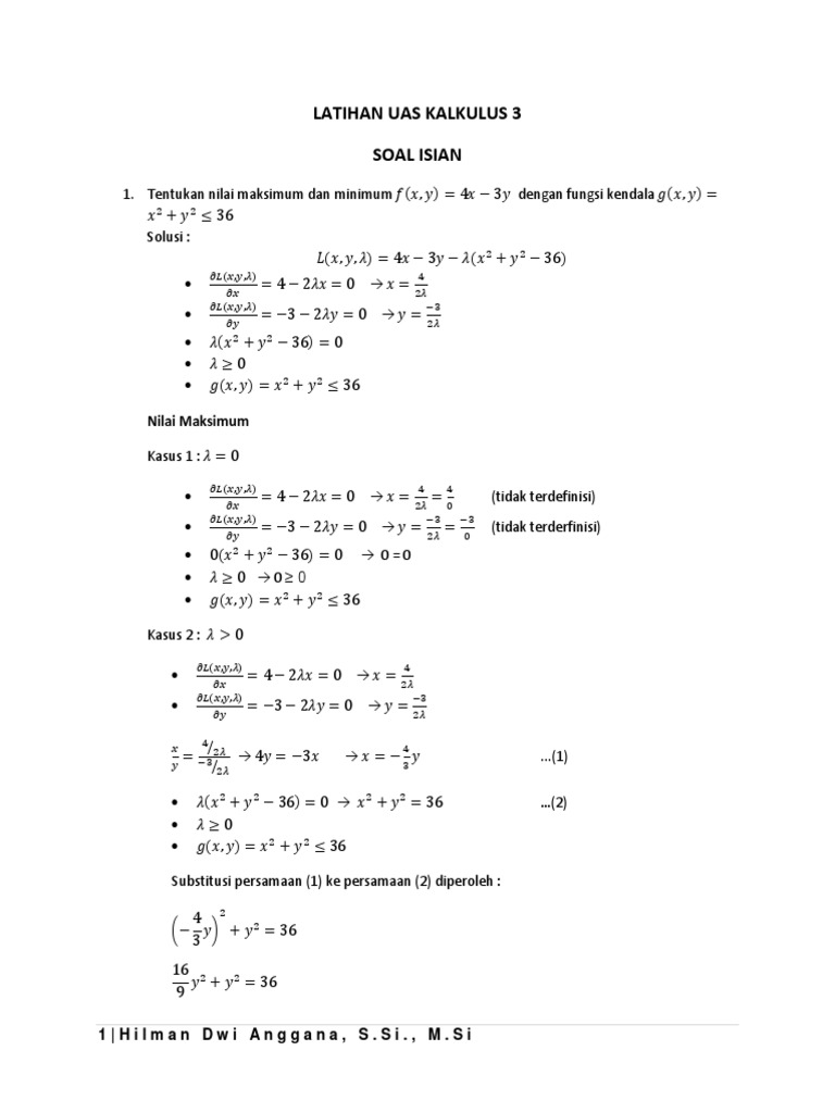 Latihan UAS Kalkulus 3 dan Solusi | PDF