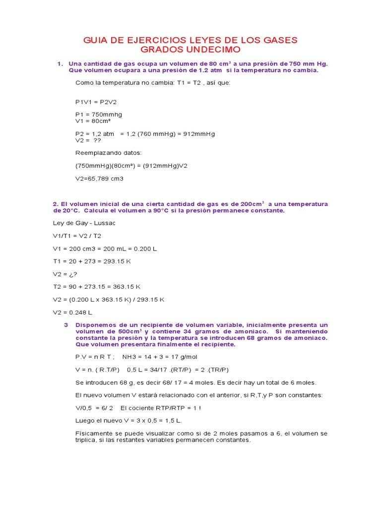 Ejercicios sobre Leyes de los Gases | PDF | Gases | Mole (Unidad)