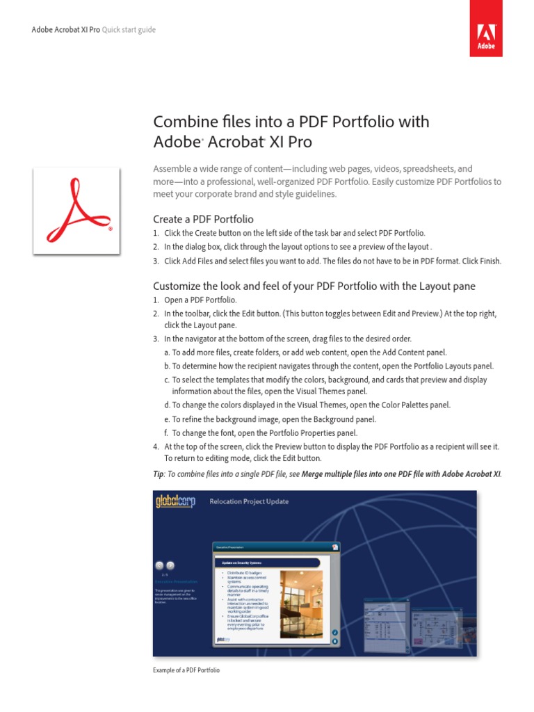 Adobe Acrobat XI Combine Files Into PDF Portfolio Tutorial PDF Page