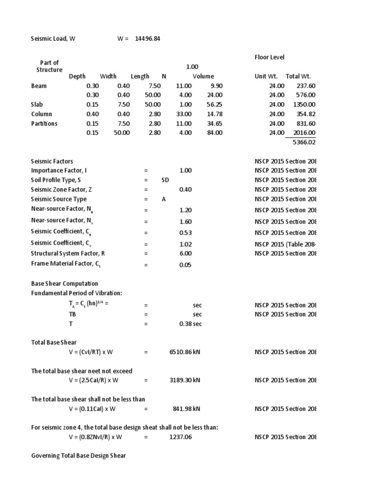 Seismic Load Calculations and Design Parameters for a Multi-Storey ...