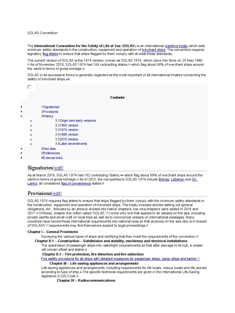 Overview of the SOLAS Convention | PDF | Water Transport | Shipping