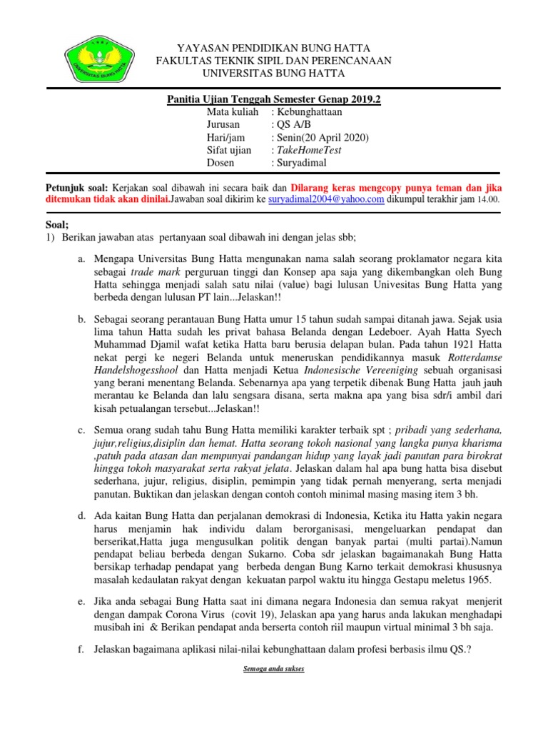 Soal Uts Kebunghattan Qs 2019 2 1 Pdf