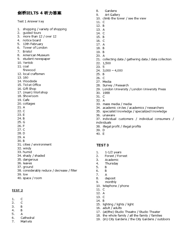 An Analysis of Listening Test Answer Keys from Cambridge IELTS 4 Exam | PDF