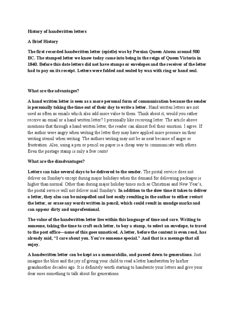 History of Handwritten Letters PDF Mail Written Communication