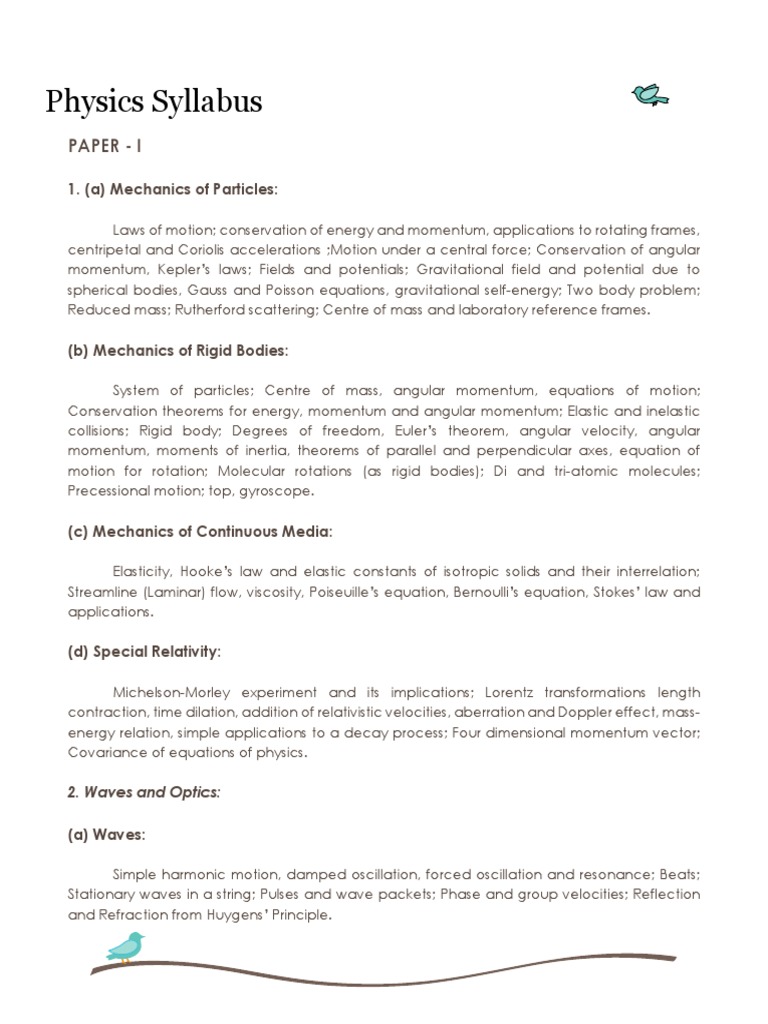 Physics UPSC Syllabus PDF Optics Momentum
