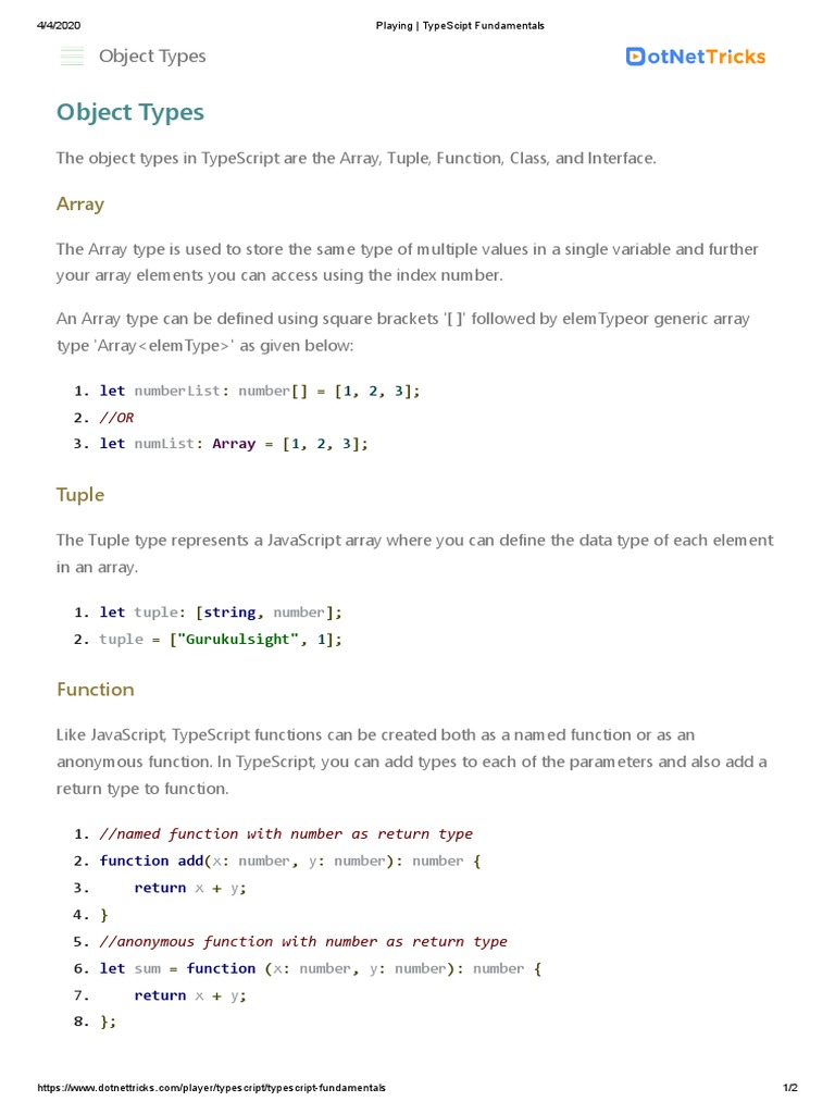 4 Object Types | PDF | Array Data Type | Java Script