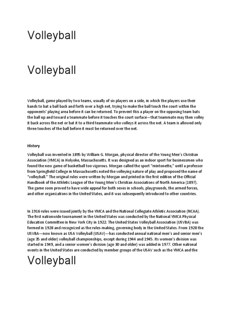 The Origins and Development of Volleyball From Its Creation in 1895 to