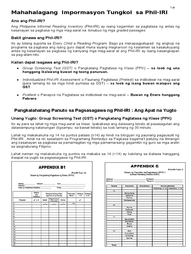 Hand Out Phil Iri Div Sem Revised | PDF
