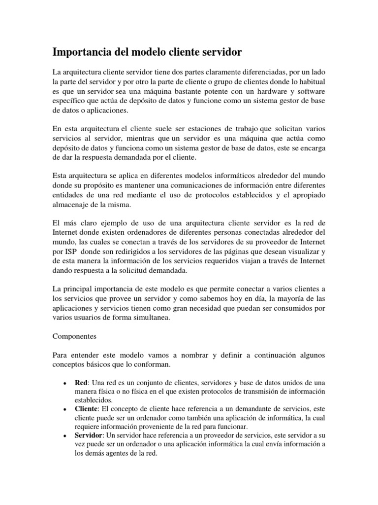 Importancia Del Modelo Cliente Servidor PDF | PDF | Servidor ...