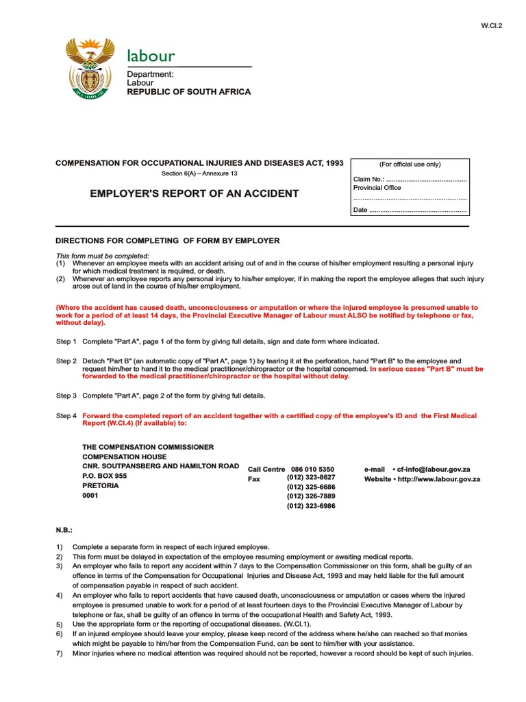 11.4 Form - COID - W.Cl.2 - Employers Report of An Accident PDF | PDF ...