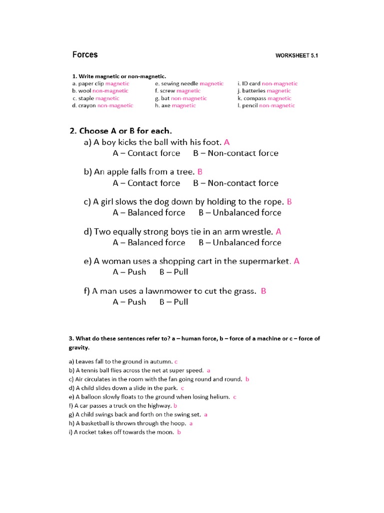 Natural Science Worksheet Unit 5.1 Answers | PDF