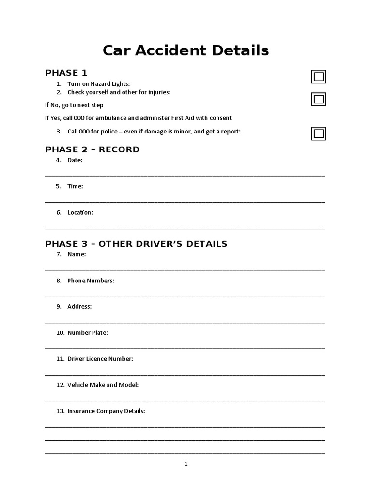 Car Accident Details Phase 1 PDF Vehicle Insurance Traffic Collision