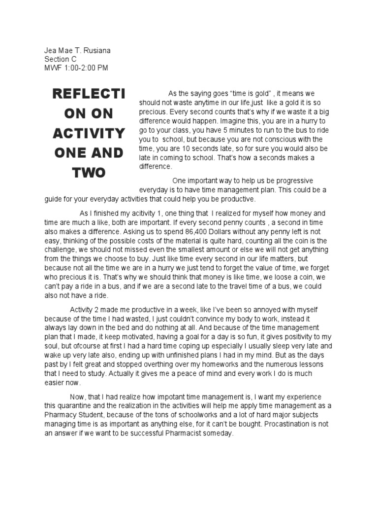 Reflection For Activity 1 and 2 | PDF | Self-Improvement