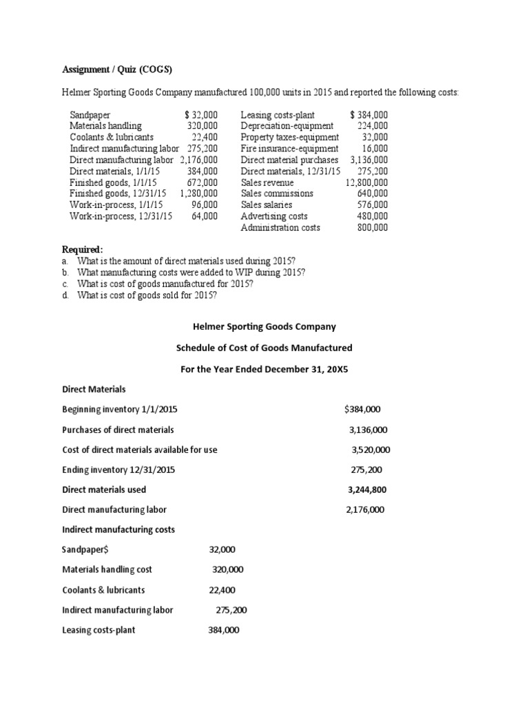 Assignment - Quiz (COGS) | PDF | Cost Of Goods Sold | Inventory